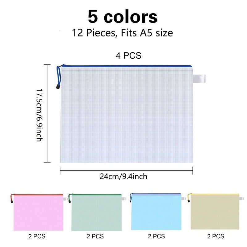 Taiyeestar Pack of 12 A5 Document Wallets, Colourful Waterproof Document