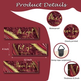 ONIZHITY 3Pcs Red and Gold Bathroom Decor Red Gold Wall Decor Accept Let Go Have Faith Quote Marble Style Versatile Home Art for Motivation Bedroom Living Room Office Kitchen(Red Gold 12x4”
