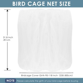 Bissap Bird Cage Seed Catcher, 90-118‘’ Universal Birdcage Net Nylon 31.8'' H Adjustable Elastic Band Stretchy Skirts Mesh Cover for Parrot Cage Seed Guard (Not Include Birdcage)- White