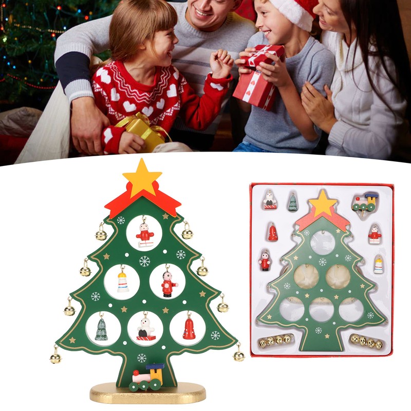 Wooden Christmas Tree Desktop Ornament Shatterproof Safe Eco Friendly Wooden