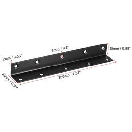 TA-VIGOR Heavy Duty L Brackets, 25x25x200mm Black Stainless Steel Corner Braces, 90 Degree Brackets with Screws, Metal Support Bracket Plates for Shelves Furniture 2 Pcs