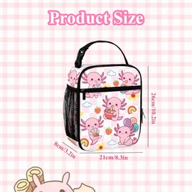 Insulated Lunch Bag for Women Girls, Cute Axolotl Girls Lunch Bag Reusable Leakproof Cooler Bags Adults Kids Packed Lunchbox for Work School Picnic Travel Beach Preppy Stuff Gifts