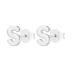 PAVOI 14K White Gold Plated Sterling Silver Alphabet Letter Earrings | Initial Earrings | Letter S