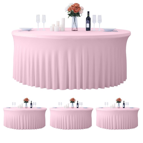 4 Pack Pink Round Tablecloth, Pink Tablecloths for 6ft Tables,