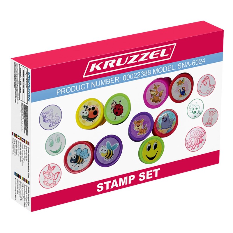 KRUZZEL 60 Piece Plastic Stamp Set for Children Self-Inking Animals