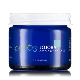 PurO3 Ozonated Jojoba Oil – Pure, Natural, Organic Skincare for Face & Body – Oxygenated Healing Lotion, Moisturizer & Beauty Cream in a Glass Jar – O3 Therapy Salve, 2 oz