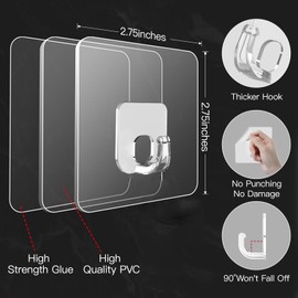 Latoxcaa Large Adhesive Hooks, 10 Pack Heavy Duty Utility Hooks for Hanging 33lb, Damage Free Sticky Hanging Hooks, No Trace Self-Adhesive Wall Hooks for Kitchen Bathroom Office Multiple Uses