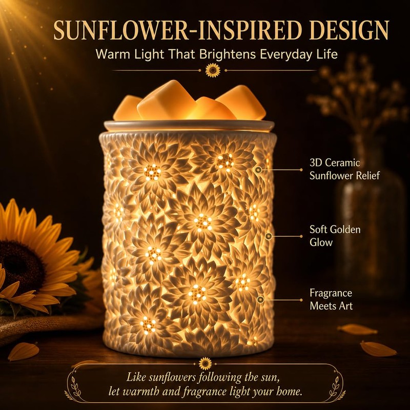 Wax Melt Warmer with Timer White Ceramic Electric Christmas Dimmable
