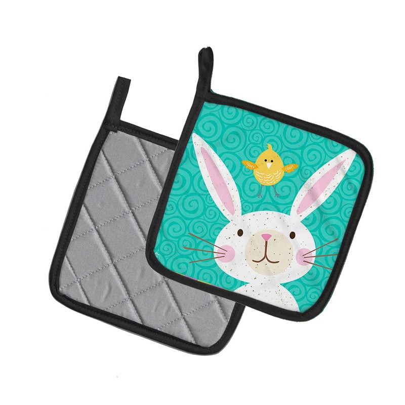 Caroline's Treasures Happy Easter Rabbit Pair of Pot Holders, Multicolor