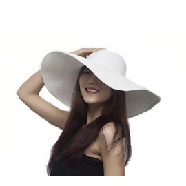 Upstore 1PCS Women Lady Girls Pure Color Foldable Wide Big Brim Elegant Bowknot Sun Hat Bohemia Style Summer Beach Straw Cap UPF 50+ (White)