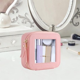 Milageto Makeup Bag Cosmetic Pouch Mini Transparent Waterproof Trendy Stuff for Car Essentials Travel Toiletry Bag Cosmetic Organizer, Pink