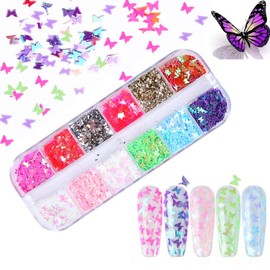 Kalolary 12 color 3D Butterfly Nail Art Glitter Sequins, Holographic Nail Foil Debris Splarkly Laser Coloful Butterfly Nail Sequin Paillettes, for Women Nail Art Decoration