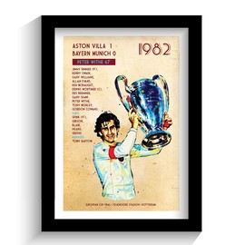 The Football Print Room ASTON VILLA | EUROPEAN CUP FINAL 1982 | DENNIS MORTIMER | HAND DRAWN FRAMED ILLUSTRATION PRINT POSTER