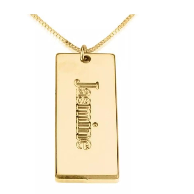 N/A MINI DOG TAG CUSTOM NAME NECKLACE: STERLING SILVER, 24K
