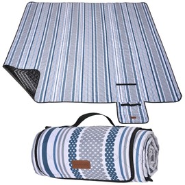 ALLBFENG Oversized Waterproof Picnic Mat, Outdoor Beach Mat. Suitable for Camping, Outdoor, Beach, Party and Concert. (Dark Blue & Gray, 80" x 60")