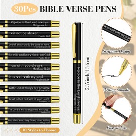 Spakon 30 Sets Father's Day Christian Gifts Bulk for Church Bible Verse Ballpoint Pens with Religious Leather Pen Holder Sleeve for Fathers Dad Pastors Appreciation Sunday School Gifts (Black)