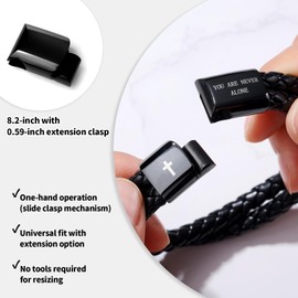Alissl Leather Cross Bracelet for Men Christian Bible Verse Black Stainless Steel Bracelet, Inspirational Birthday Christian Graduation Gifts Ideas for Soulmate Boyfriend Man Dad Husband