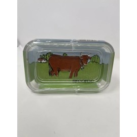 Arcoroc Glass Farmhouse Style Embossed Cow Covered Butter Dish  Vintage NOS NEW