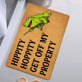 Weilon Hippity Hoppity Get Off My Property Entrance Door Mat Funny Welcome Rubber Non Slip Backing Mat for Indoor Outdoor 23.6 in(W) X 15.7 in(L)