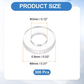 HARFINGTON 300pcs M3 PVC Flat Washers 3mm ID 8mm OD 0.8mm Thick Sealing Gasket Ring Spacer Metric Round Washers Replacement for Water Pipe Hose Shower Door Handles