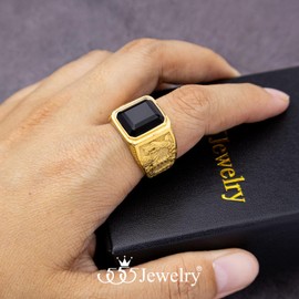 555Jewelry Stainless Steel Men's Ring Black Onyx Ring Square Mens Signet Ring Black Onyx Stone Signet Rings for Men Snake Engraved Jewelry Gift for Him Retro Thumb Band Ring | Gold US Size 13