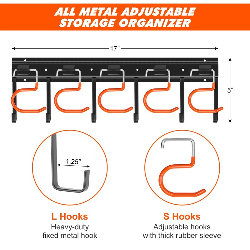 TVKB 51'' All Metal Garden Tool Organizer Adjustable Garage Tool
