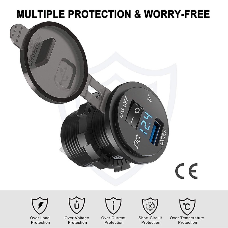 Qidoe USB car socket, car charger socket, built-in socket 12