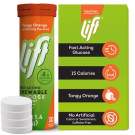 Lift Glucose Fast-Acting Glucose Chewable Energy Tablets, Orange, 10 ct Tube (Pack of 12)