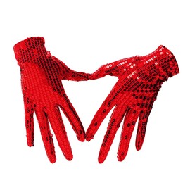 Sequin Gloves, Unisex Wrist Length, Glitter Gloves, Sparkling Sequin Dance Gloves for Adults, Rave Party Costume Accessories, Shiny 80s Glitter Gloves Jazz Dress, red