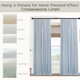 Mrs.Naturall Light Blue Linen Pinch Pleat Blackout Curtains for Bedroom,Thermal Curtains Summer Heat Coastal Curtains for Living Room Decor 96 Inches Long