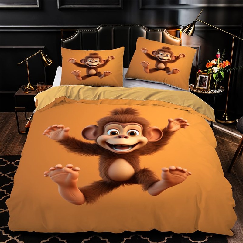 ZHDEDSP Children's Bed Linen Set with 3D Monkey Motif, Single