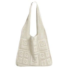 EDLMKM Beach Bag for Women, Crochet Tote Bag, Retro Summer Woven Bags, Large Capacity Casual Bags, Hobo Bag, for Travel, Holidays and Shopping