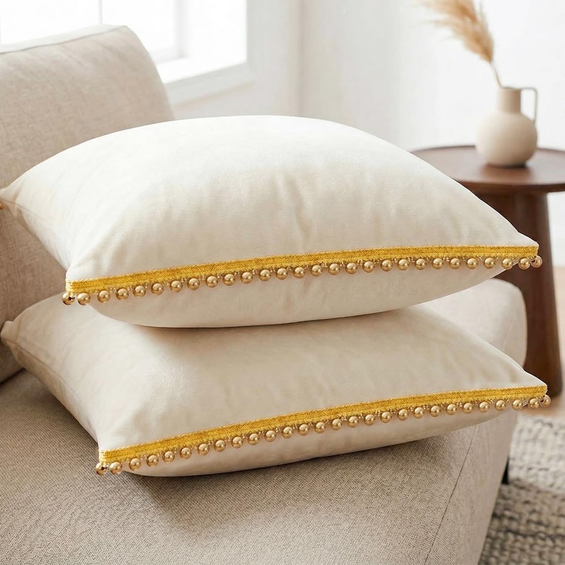 HINZIC 2.3 Yards Gold Pearl Beaded Fringe Trim, 0.5 Inch