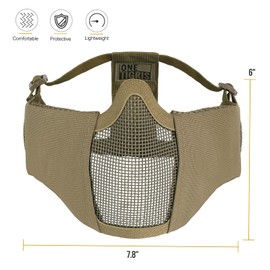 OneTigris 6" Foldable Half Face Airsoft Mesh Mask with Ear Protection, Military Tactical Lower Face Protective Mask (Tan)