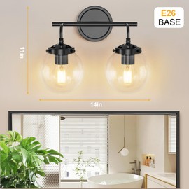 IZORRO Matte Black Bathroom Vanity Lights, (2-Light, 14-inch) Modern Vanity Light Fixtures, Bathroom Lighting Fixtures Over Mirror, with Clear Glass Globe Shade (Exclude Bulb and dimming Switch)
