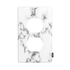 Pznen Marble Duplex Wall Plate Grey And White Abstract Modern Electrical Outlet Covers, Standard 1-Gang Plug Cover 4.5" x 2.76" Home Decorative Faceplates Switchplates