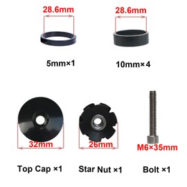 GANOPPER 28.6mm MTB Road Bike Stem Headset Spacer Aluminum Alloy Mountain Bike Headset Top Cap Screw with Front Fork Headset Star Nut