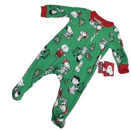 Peanuts Christmas Pajamas Sz Newborn Snoopy Charlie Brown Sleeper Romper Holiday