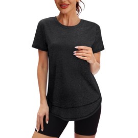 Oversized Tshirts for Women Dry Fit Plus Size Spring Clothes Summer Athletic Tops Workout Shirts Crewneck Black 3XL