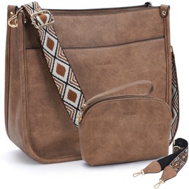 HKCLUF Crossbody Bag Purse for Women Set Leather Hobo Handbag Purse and Wallet Set With 2PCS Adjustable Guitar Strap Crossbody Purse(Fragrant drycolor)