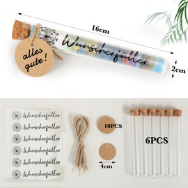 BOFUNX Wish Fulfiller Money Gift 6 Pieces Transparent Test Tubes with Corks and 6 Pieces Wish Filler Dandelion Pattern Pendant for Birthday Christmas Men Women