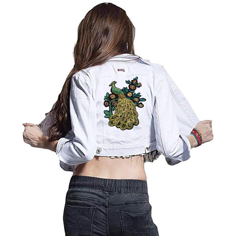 Sequin peacock flower Embroidered Applique Patch for Clothing, DIY Jackets,