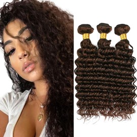 Color #4 Bundle Dark Brown Deep Wave Human Hair Bundles 24 24 24 Inch Brazilian Color #4 Loose Deep Wave Bundles Human Hair Chocolate Brown Bundle