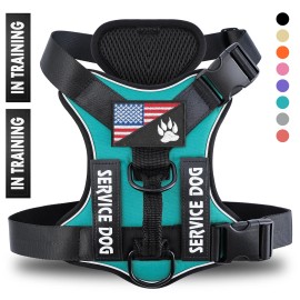 US LOCAL Reflective Breathable Solid Polyester Dog Vest Harness with 5PCS Patches Comfortable Service Dog Harness for DogsSize: M, Color: Green