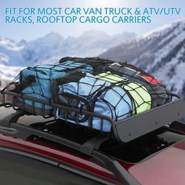 MICTUNING Cargo Nets, 6mm 47" x 36" Heavy Duty Latex Bungee Cord Net Stretches to 70" x 54" Auto Roof Elastic Tie-Down Net with 14pcs ABS Hooks 4pcs D Shape Aluminum Carabiners