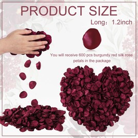 Whaline 600Pcs Silk Rose Petals Burgundy Flower Petals Artificial Scatter Flowers for Bridal Shower Romantic Night Wedding Aisle Table Centerpieces Reception Tables Decorations