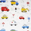 Kids City Traffic White Metallic Wallpaper Trucks Cars Fire Engine