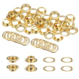 HARFINGTON 40Set Grommets Eyelets with Washers 14mm Copper Metal Eyelets Kit for Fabric Curtain Tarps Leather Belt Shoes Bag DIY, Gold