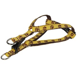 Medium Yellow/Brown Puppy Paws Dog Harness: 3/4" Wide, Adjusts 18-24" - Made in USA.