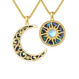 MEDWISE Yin Yang Chain 925 Sterling Silver Gold Sun Moon Pendant Partner Chains Celtic Moonstone Necklace Sun Abalone Pendant Yin Yang Jewellery Gifts for Women Partner Couple, Sterling Silver,